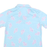 Womens Blue & Pink Floral Printed Shirt Short Sleeve Collared S Summer