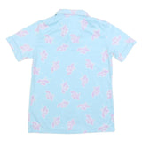 Womens Blue & Pink Floral Printed Shirt Short Sleeve Collared S Summer