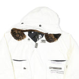ONLINE Mens White Faux Fur Collar Zip Jacket L Polyester Blend Casual Outerwear