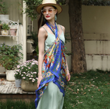 Anyyou 100% Mulberry Silk Ocean Blue Scarf Women Luxury Long Shawl – Beach Wear, Swimwear Cover Up, Pashmina Foulard Fashion Accessory