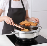 Anygleam Frying Pan Silver Stainless Steel Thermometer Kitchen Utensils Tempura Fryer Pan Temperature Control Fried Cooking Tools