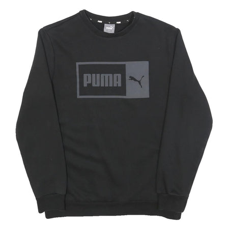 PUMA Mens Black Crew Neck Sweatshirt M Cotton Blend Logo Print Casual