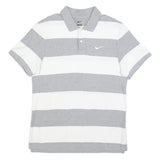 NIKE Mens Grey & White Striped Short Sleeve Cotton Polo Shirt L Classic Fit