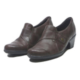 CLARKS Mens Brown Leather Heels UK 7.5 Comfortable Low Mid Heel Dress Shoes