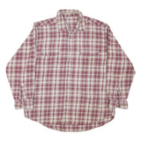 Mens Beige & Maroon Check Shirt L Cotton Blend Casual Long Sleeve