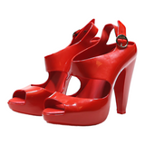 MELISSA ODABASH Peep Toe Heels Red Synthetic Womens UK 4