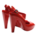 MELISSA ODABASH Peep Toe Heels Red Synthetic Womens UK 4