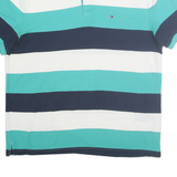 TOMMY HILFIGER Mens Blue & White Striped Polo Shirt XL Cotton Blend Casual