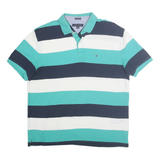 TOMMY HILFIGER Mens Blue & White Striped Polo Shirt XL Cotton Blend Casual