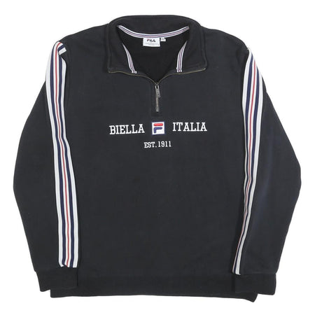 FILA Mens Black & White Zip Collar XL Biella Italia Sweatshirt Cotton Blend