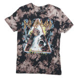 DEF LEPPARD Mens Black & Brown Tie Dye Graphic T-Shirt S Short Sleeve Crew Neck