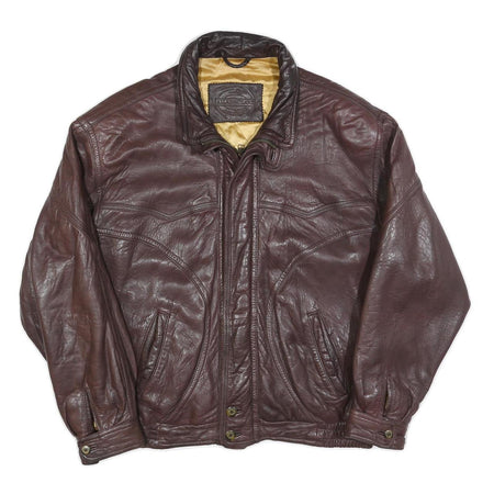 ALLAN & CLARK Mens Maroon Leather Zip Jacket XL Woven Classic Stylish