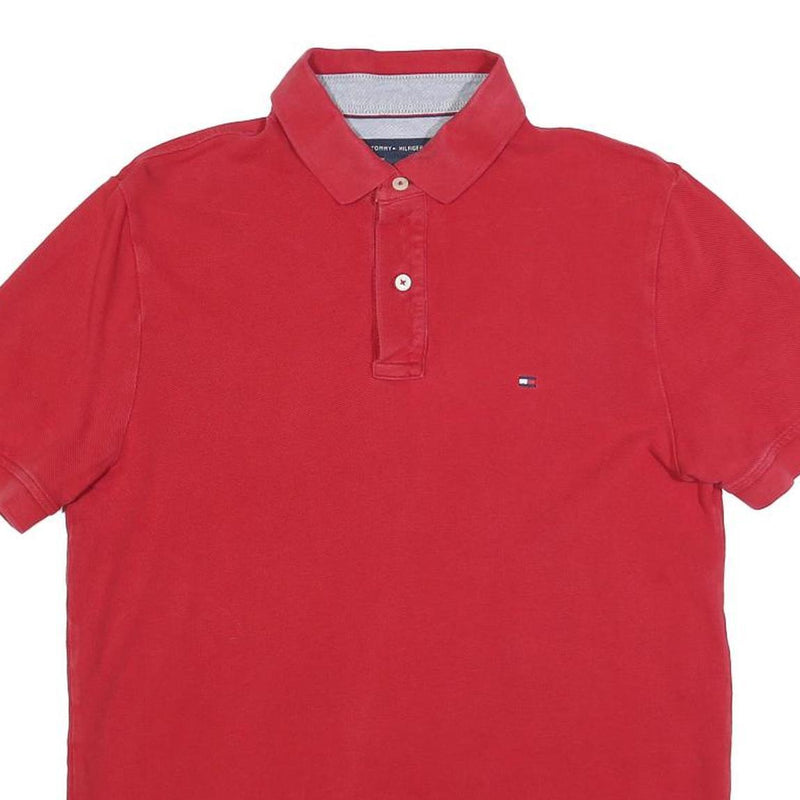 TOMMY HILFIGER Mens Red Polo Shirt M Cotton Short Sleeve Classic Fit