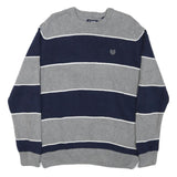 CHAPS Mens Grey & Blue Patterned Cotton Blend Jumper Crew Neck Chunky Knit M