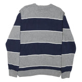 CHAPS Mens Grey & Blue Patterned Cotton Blend Jumper Crew Neck Chunky Knit M
