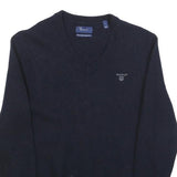 GANT Boys Navy Plain V-Neck Basic Knit Wool Jumper L Classic Stylish Comfort