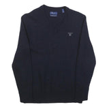 GANT Boys Navy Plain V-Neck Basic Knit Wool Jumper L Classic Stylish Comfort