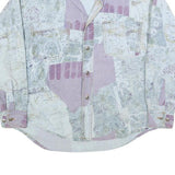 Womens White & Lilac Abstract Pattern Cotton Blend Shirt M Casual Lightweight
