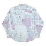 Womens White & Lilac Abstract Pattern Cotton Blend Shirt M Casual Lightweight