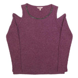 JUICY COUTURE Womens Purple Cold Shoulder Long Sleeve Round Neck Knit Top M
