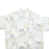 Mens White Beige Grey Patchwork Pattern Cotton Blend Shirt XL Casual Summer