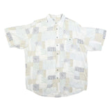 Mens White Beige Grey Patchwork Pattern Cotton Blend Shirt XL Casual Summer