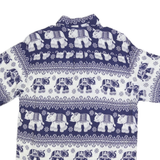 PIDOZA Mens Blue & White Elephant Print Shirt L Cotton Blend Short Sleeve Casual