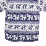 PIDOZA Mens Blue & White Elephant Print Shirt L Cotton Blend Short Sleeve Casual