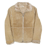 GUESS Womens Beige Leather Jacket S Suede Panel Zip Closure Stylish Outerwear