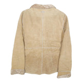 GUESS Womens Beige Leather Jacket S Suede Panel Zip Closure Stylish Outerwear