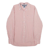 TOMMY HILFIGER Mens Red & White Check Shirt M Long Sleeve Cotton Classic Fit