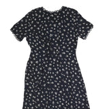 KATHIE LEO Womens Black Floral Cotton Blend Day Dress Midi M Button Front