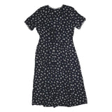 KATHIE LEO Womens Black Floral Cotton Blend Day Dress Midi M Button Front