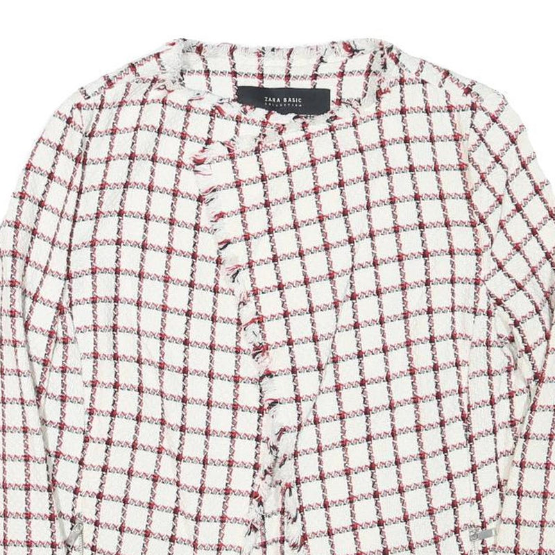 ZARA BASIC Womens White & Red Checked Classic Jacket M Cotton Blend Tweed