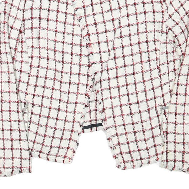 ZARA BASIC Womens White & Red Checked Classic Jacket M Cotton Blend Tweed