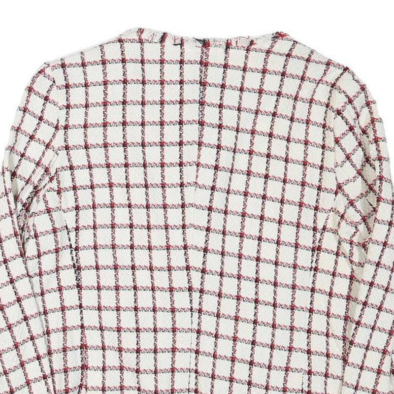 ZARA BASIC Womens White & Red Checked Classic Jacket M Cotton Blend Tweed