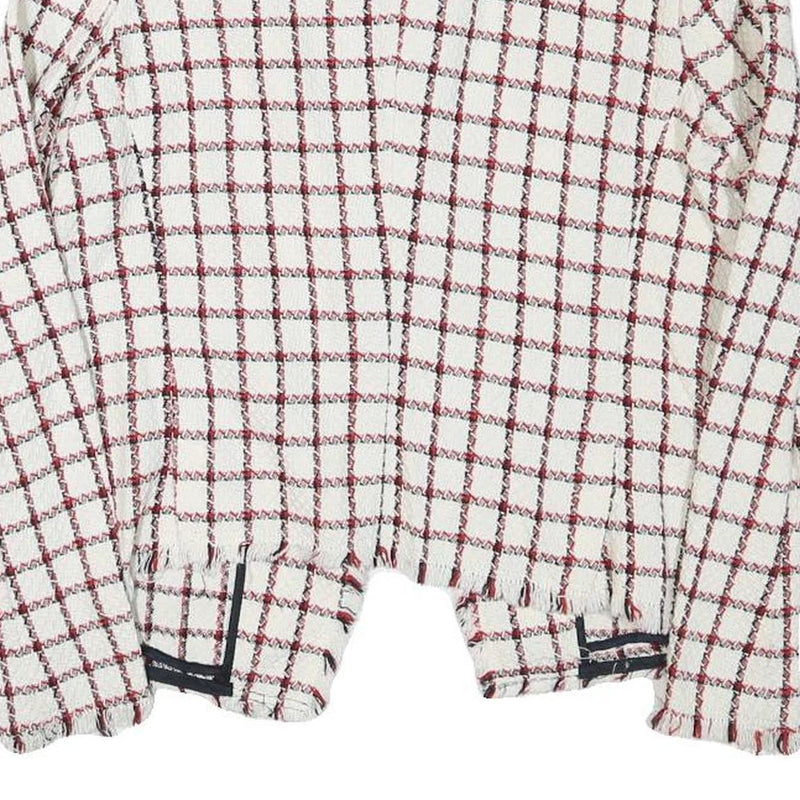 ZARA BASIC Womens White & Red Checked Classic Jacket M Cotton Blend Tweed