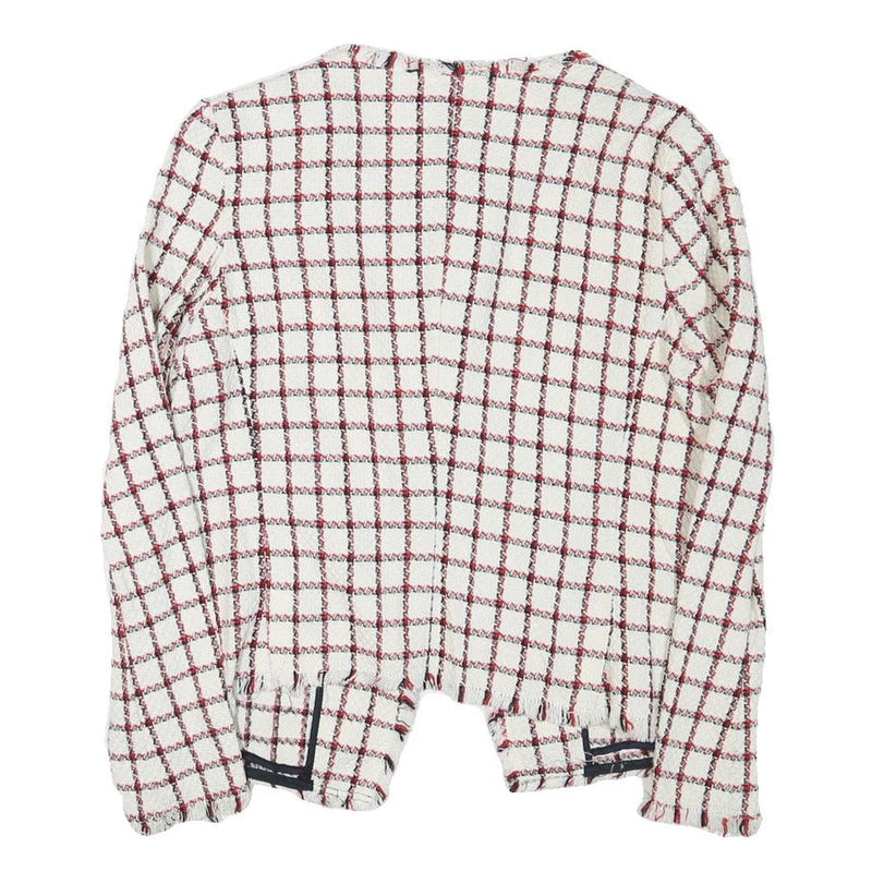 ZARA BASIC Womens White & Red Checked Classic Jacket M Cotton Blend Tweed