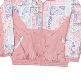 SPORTS Womens Pink & Multi Colour Nylon Zip Jacket S Vintage Geometric Pattern