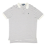 POLO RALPH LAUREN Mens White & Navy Striped Short Sleeve Polo Shirt L Cotton