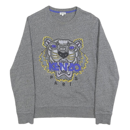 KENZO Mens Grey Sweatshirt S Kenzo Paris Tiger Embroidered Crew Neck