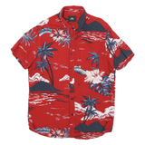 CLOCKHOUSE Mens Red Hawaiian Shirt M Tropical Floral Cotton Blend Summer