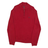CHAPS Mens Red Plain Pullover Half Zip Jumper Cotton L Casual Classic Knit