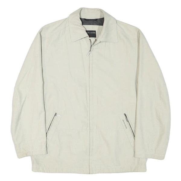 PIERRE CARDIN Mens Cream Zip Jacket M Polyester Blend Plain Casual Lightweight