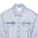 H&M Womens Light Blue Denim Jacket L Cotton Blend Button Plain Casual Outerwear