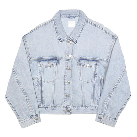 H&M Womens Light Blue Denim Jacket L Cotton Blend Button Plain Casual Outerwear