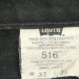 516 Levis Slim Fit Jeans - 33W 30L Black Cotton