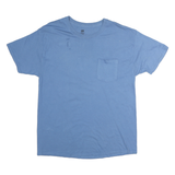 HANES Mens Blue Plain T-Shirt L Short Sleeve Crew Neck Cotton ComfortSoft