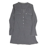 ZARA Womens Grey Blue Check Basic Shirt Long Sleeve V-Neck S Cotton Blend Casual