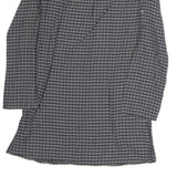 ZARA Womens Grey Blue Check Basic Shirt Long Sleeve V-Neck S Cotton Blend Casual